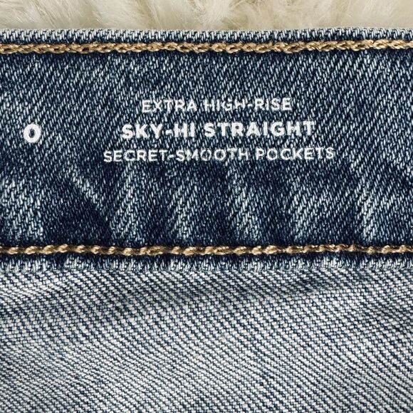 Old Navy Sky Hi Straight Jeans 0 (24x27.5) Blue Distressed Button Fly Womens - Picture 6 of 11